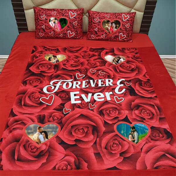 Personalized Bedsheet with "Forever & Ever" Printed with Photo